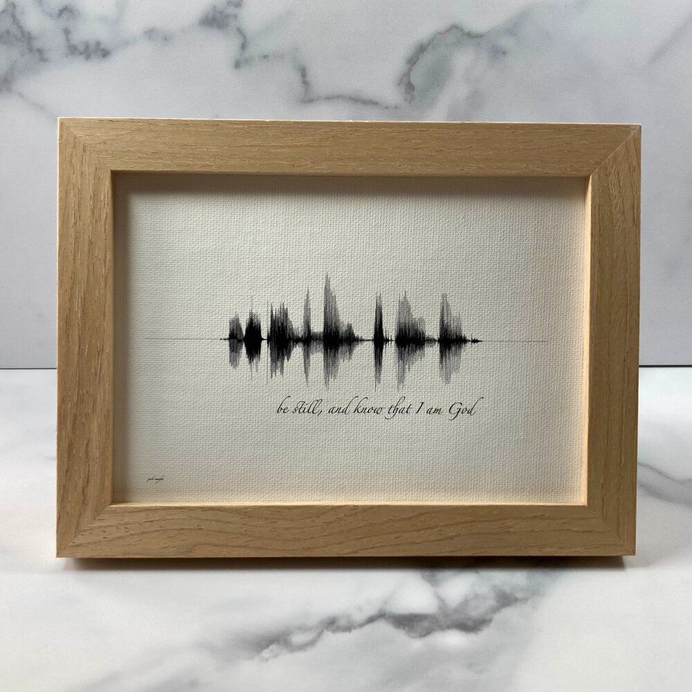 NEW Be Still Soundwave Framed Canvas 5x7in Black White Christian Scripture